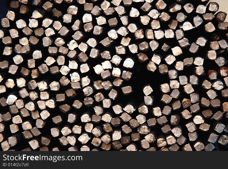 Macro of A tied bundle of cold steel bars