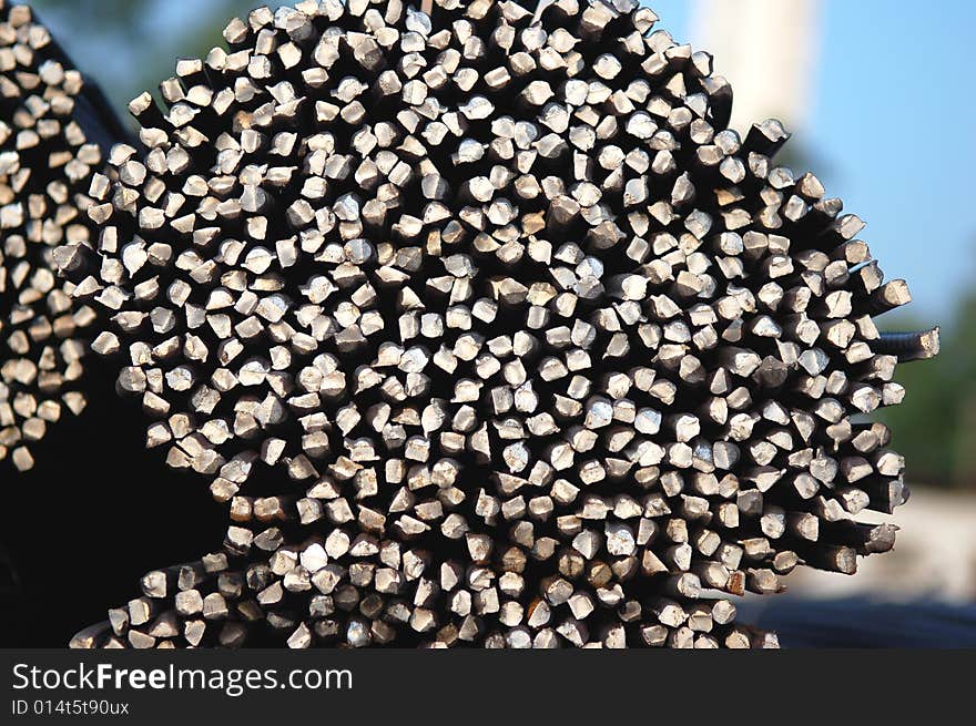 Macro of A tied bundle of cold steel bars