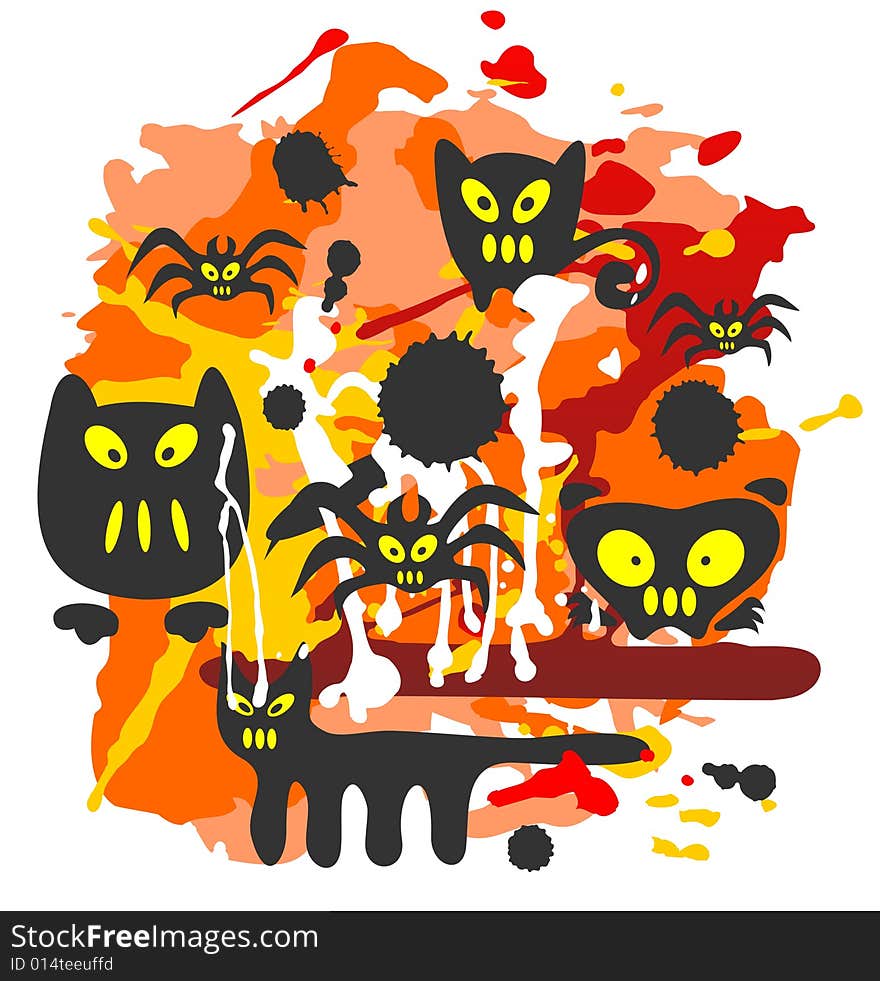 Monsters and grunge pattern on awhite background. Halloween illustration. Monsters and grunge pattern on awhite background. Halloween illustration.