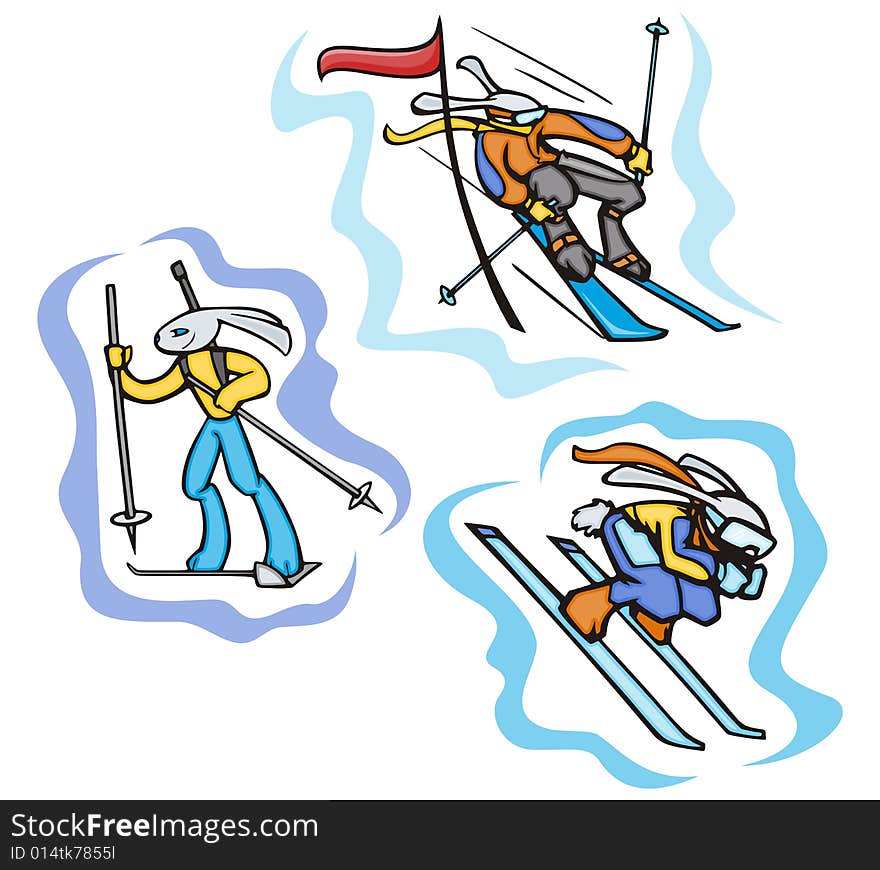 Bunny skiing. Great for t-shirt designs, mascot logos and other designs. Vinyl-ready. Bunny skiing. Great for t-shirt designs, mascot logos and other designs. Vinyl-ready.