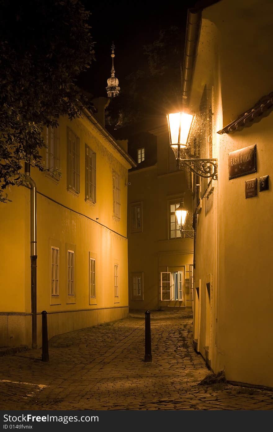 Night lane in Prague Old Town. Night lane in Prague Old Town.