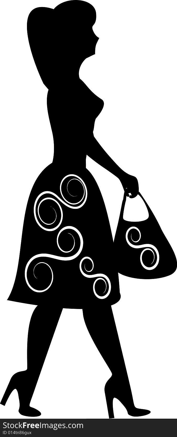 Silhouette of a girl shopping. Silhouette of a girl shopping