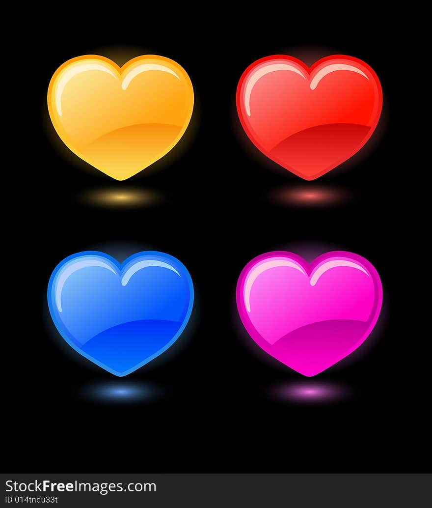 Set Of Vector Hearts On Black Background