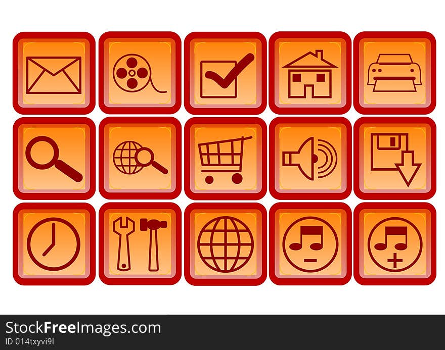 Set of orange buttons whit web icons. Set of orange buttons whit web icons