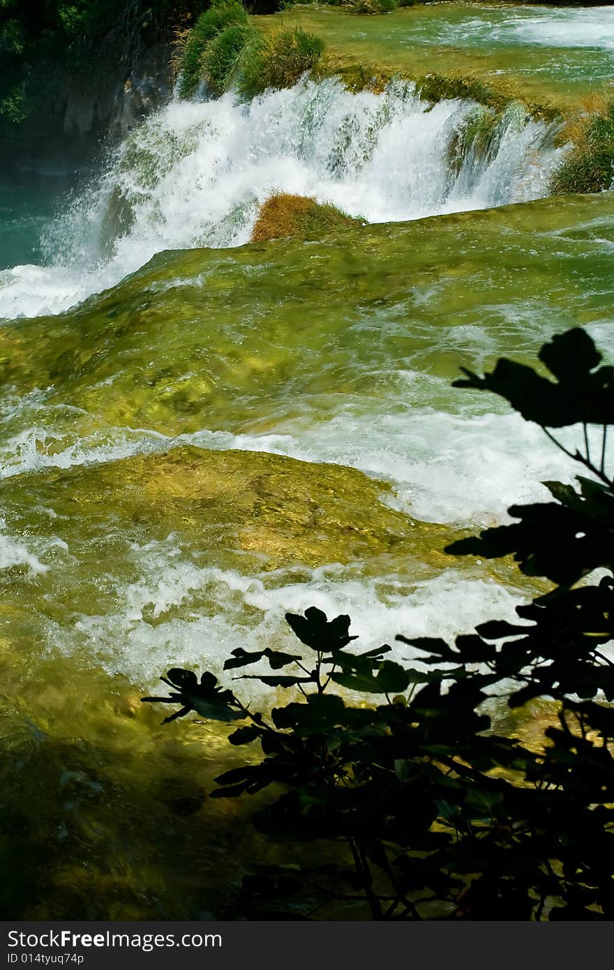 Beautiful forest waterfall detail in the summer