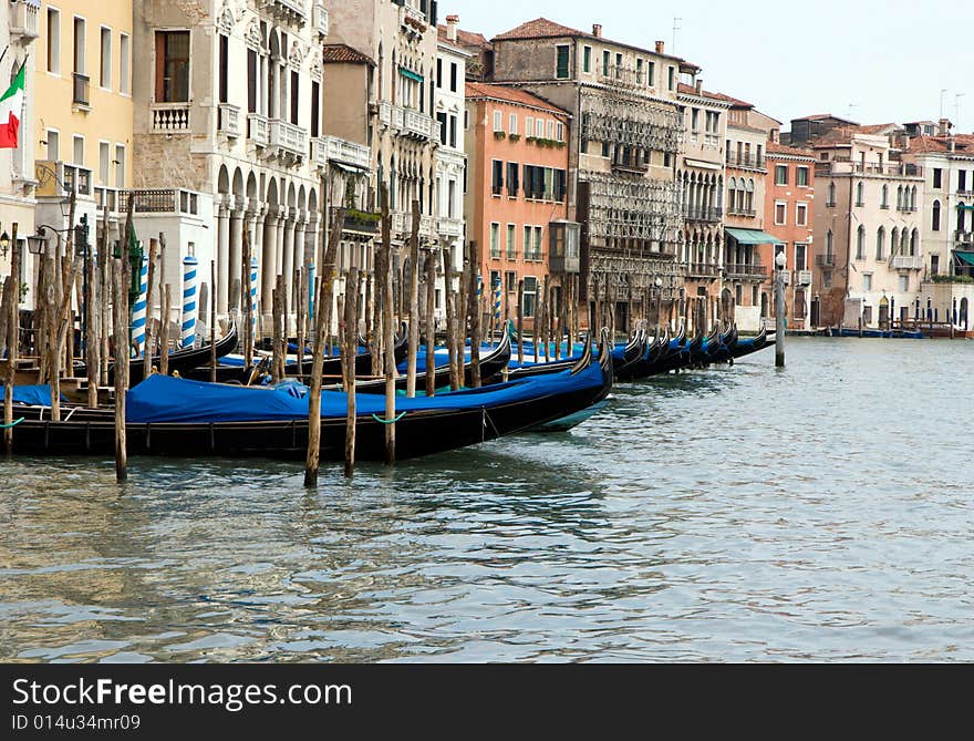 Gondolas on the Gand Canal, Venice, Italy. Gondolas on the Gand Canal, Venice, Italy