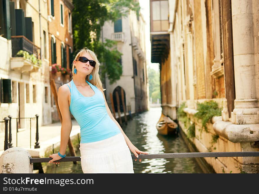 Beautiful young woman relaxing in Venice