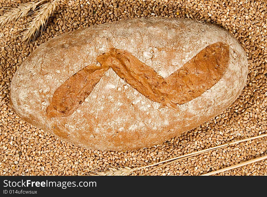 Fresh and healthy bread isolated on grain background