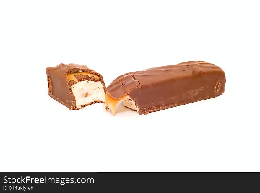 Bar of chocolate on white background