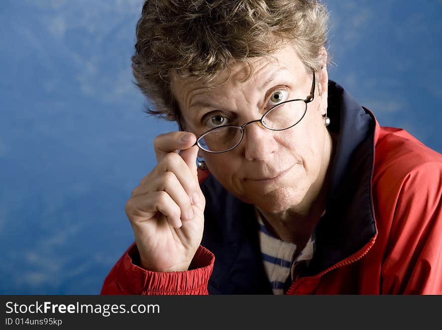 Portrait of a senior woman in her sailing clothes. Portrait of a senior woman in her sailing clothes