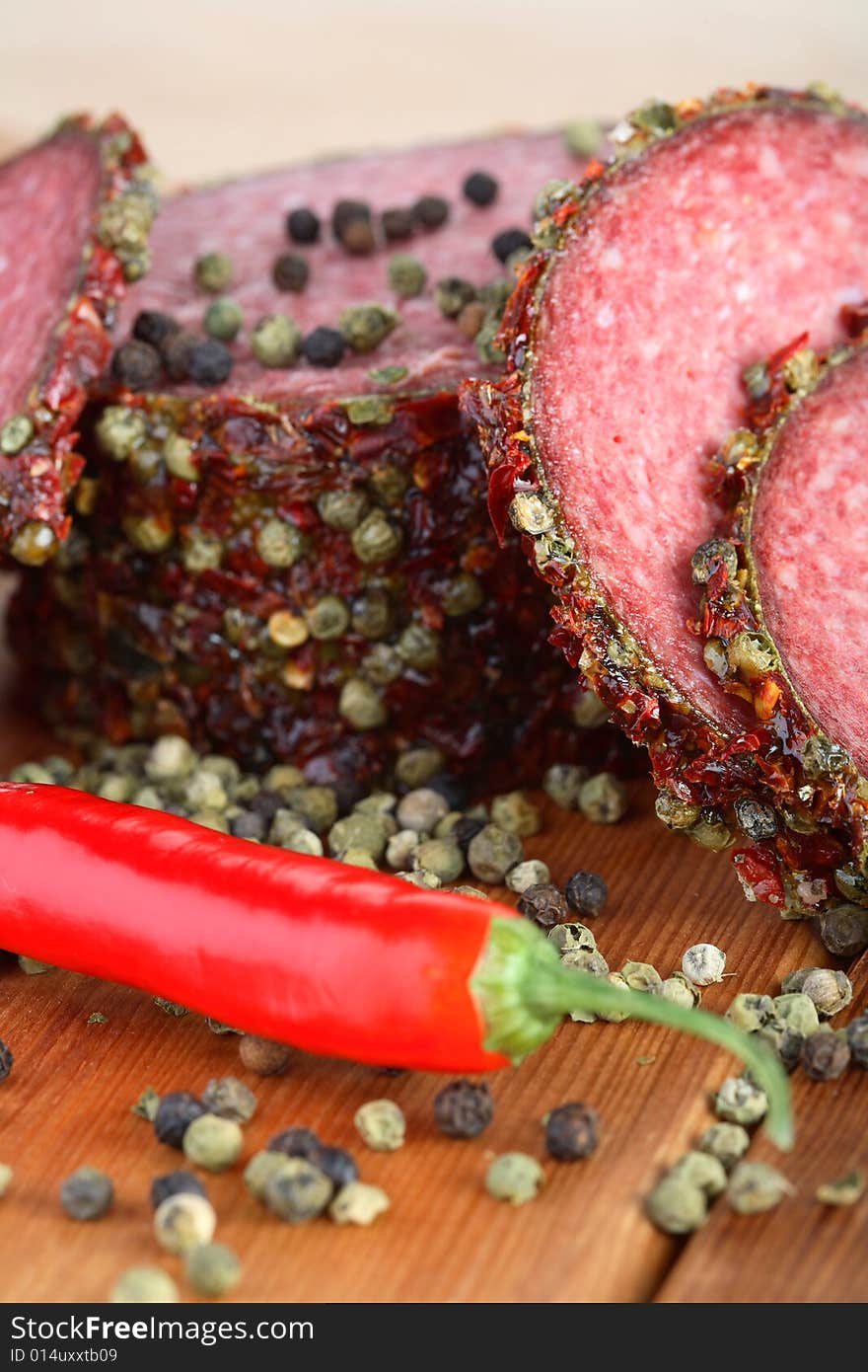 Salami with pepper grains