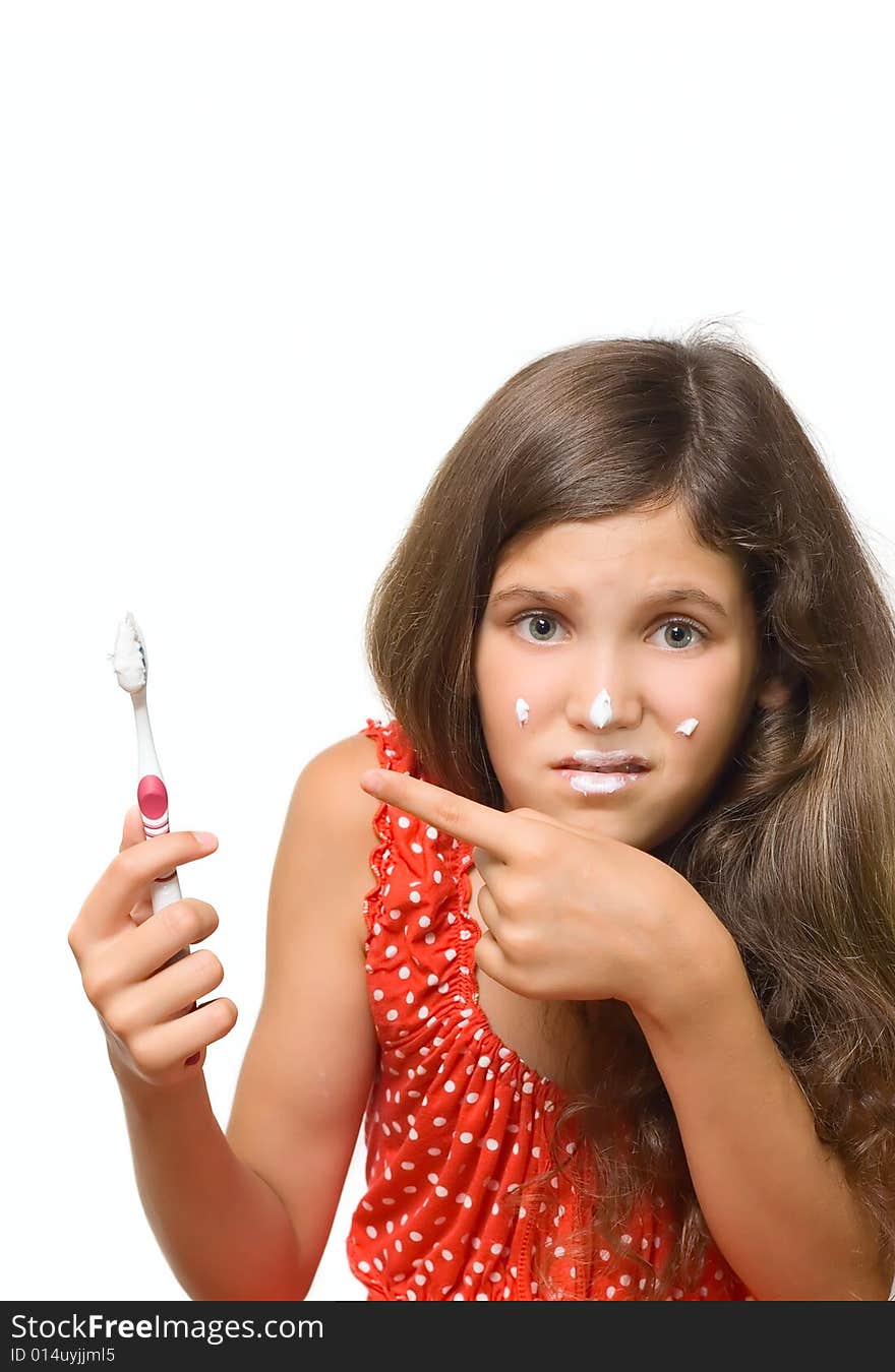 Beauty teen girl with toothbrush isolated on white for your design