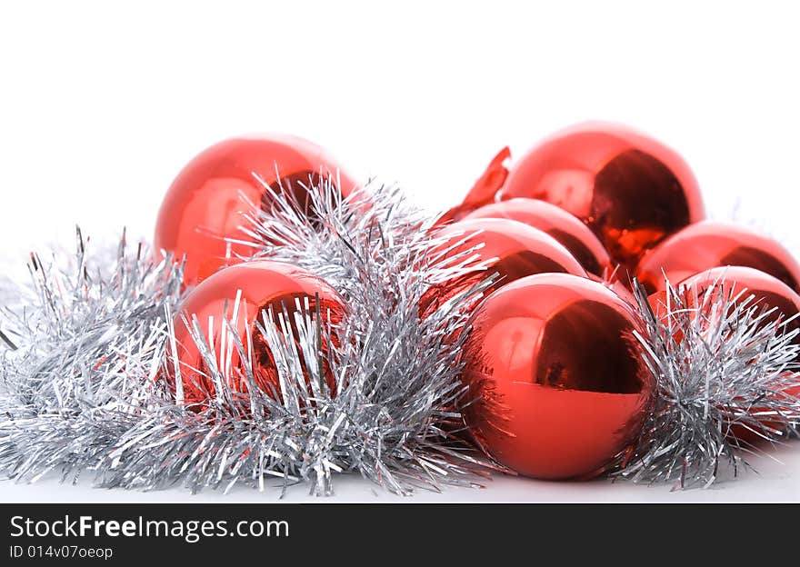 Christmas balls on white