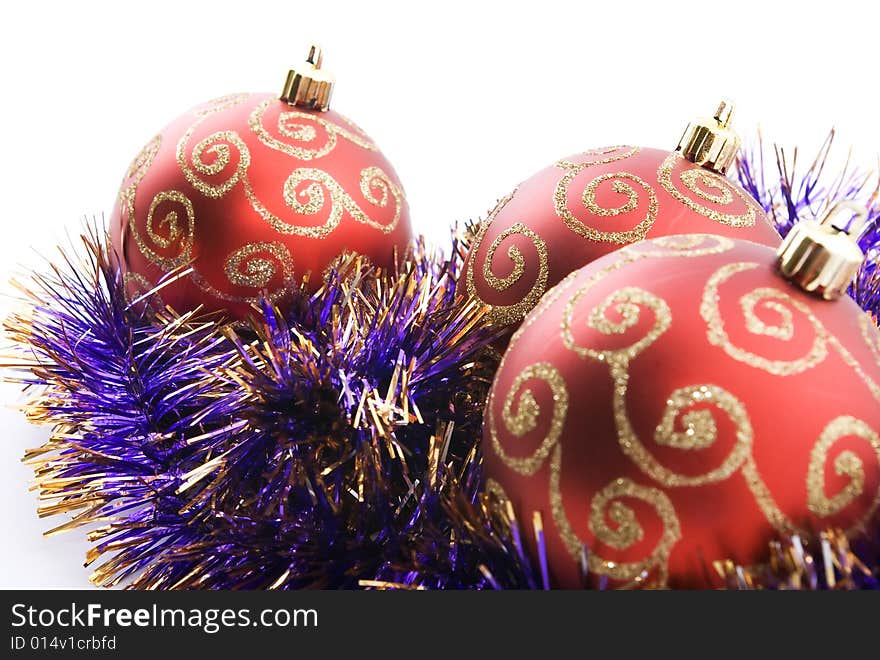 Three red christmas balls