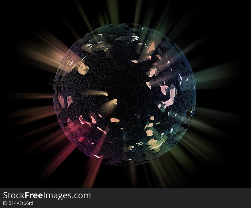 Alien fantasy unknown global object with colorful shines. Alien fantasy unknown global object with colorful shines