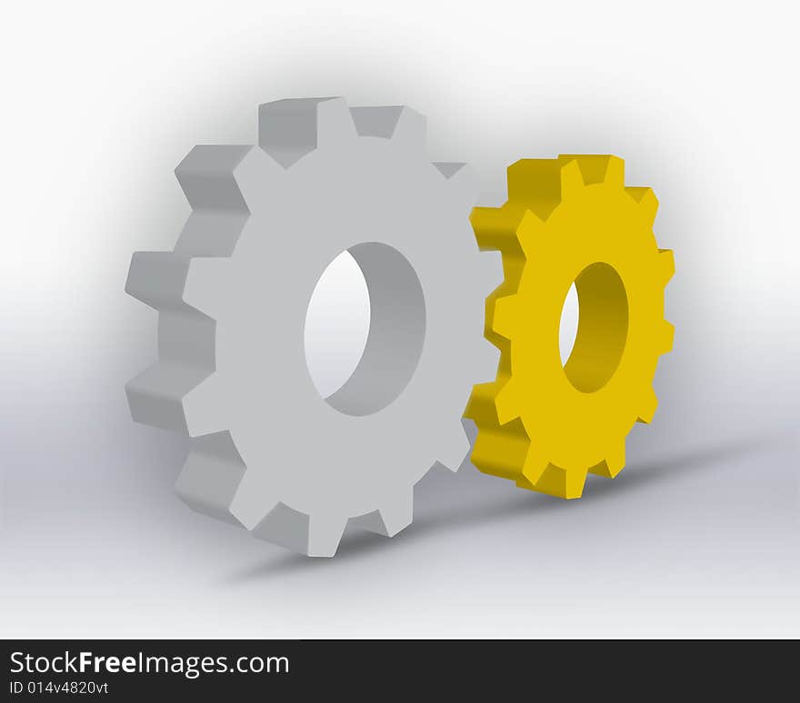 White & Yellow gearwheels on white background