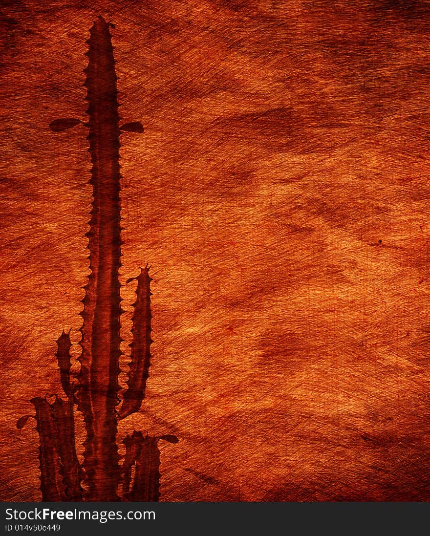 Aged wallpaper with cactus close up. Aged wallpaper with cactus close up