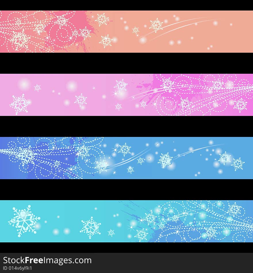 Four separated banner with similar design elements such as snow flake for your text. Four separated banner with similar design elements such as snow flake for your text.