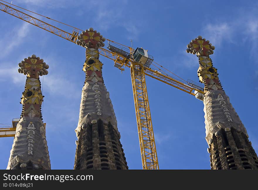 Spires of world famous Sagrada Familia in winter 2007, Barcelona, Catalonia, Spain. Spires of world famous Sagrada Familia in winter 2007, Barcelona, Catalonia, Spain