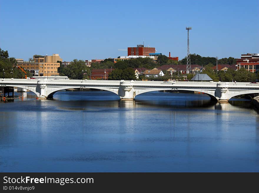 A picture of a bridge going over a river in my town