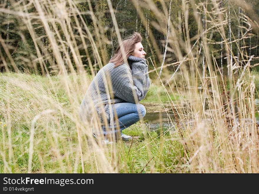 Portrait of a young woman through ears. Portrait of a young woman through ears