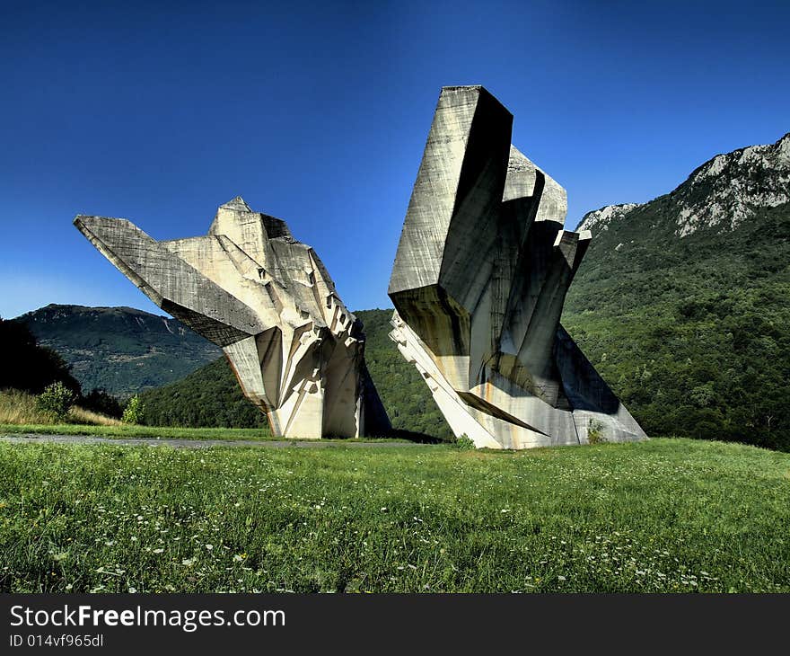 A monument on battlefield from WW2 in Bosnia