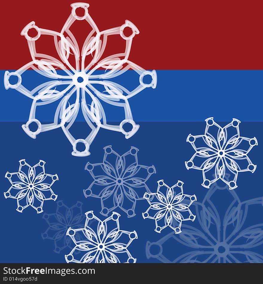 Snowflakes on blue and red, drawn in illustrator. Snowflakes on blue and red, drawn in illustrator.