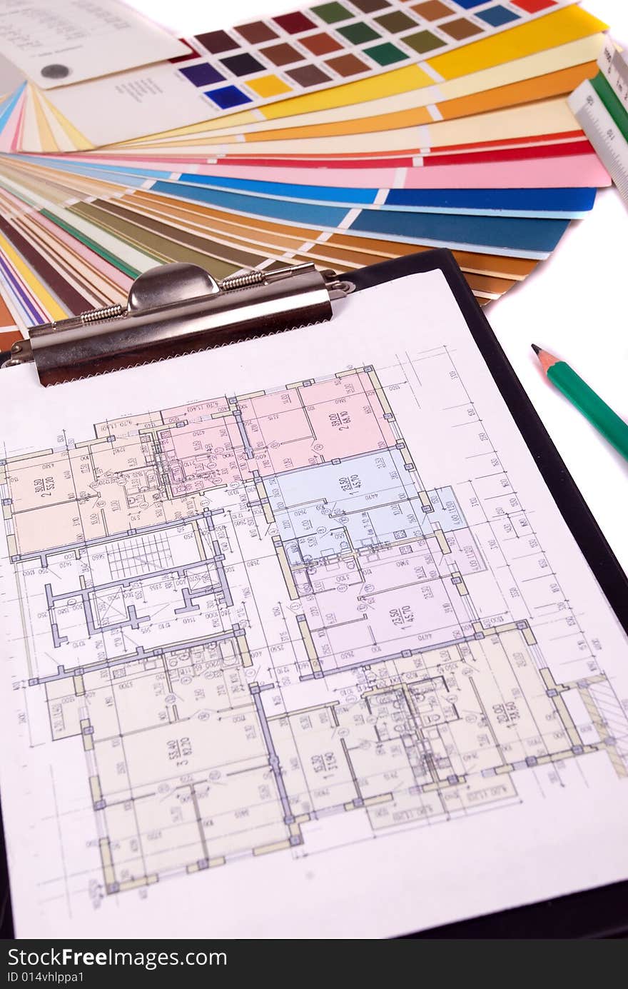 Blueprint of house plans and Palette