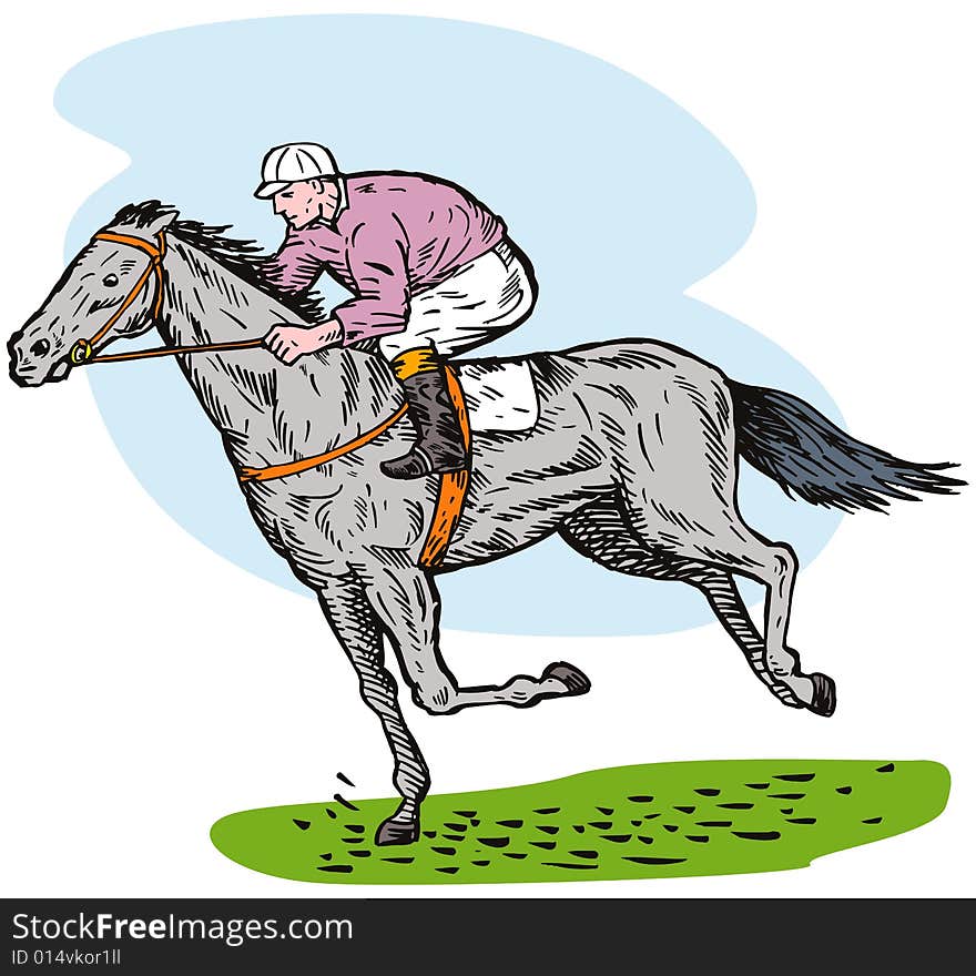 Vector art on the sport of Horse racing on white background