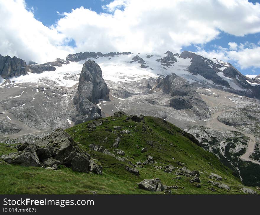 View of marmolada glacier during summer