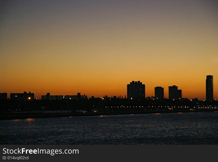 Miami city skyline at sunset