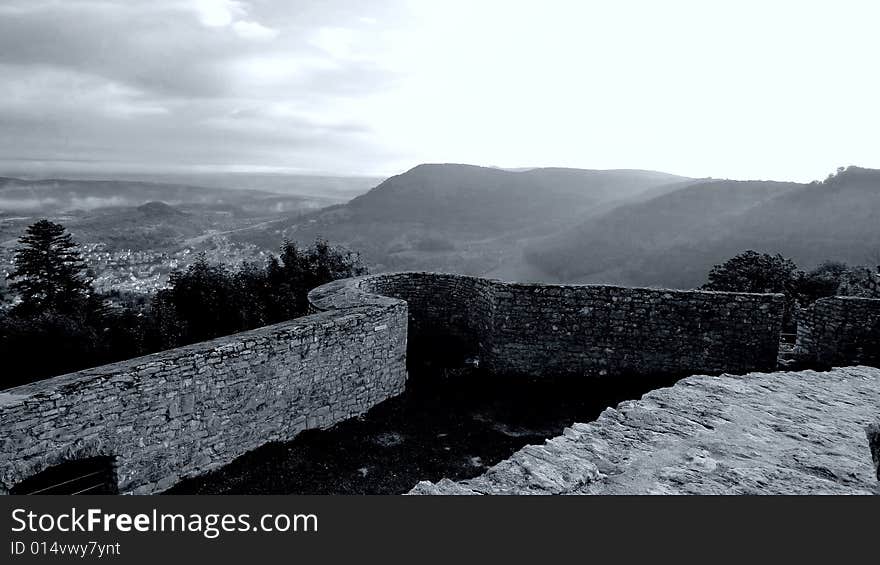 Castle Hohennneuffen, a medieval knights' ruin at the boarder of the Swabian Alb mountains, 15 miles southeast from Stuttgart. Baden-Wuerttemberg, Germany. B/W version in rather dramatic exposure settings. Castle Hohennneuffen, a medieval knights' ruin at the boarder of the Swabian Alb mountains, 15 miles southeast from Stuttgart. Baden-Wuerttemberg, Germany. B/W version in rather dramatic exposure settings.