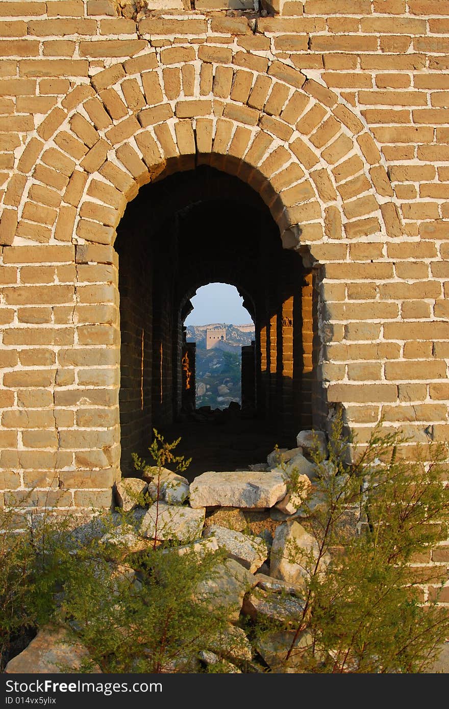 Door of a watchtower of the great wall in morning sunlights, hebei, china