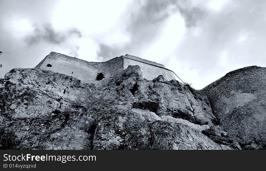 Castle Hohennneuffen, a medieval knights' ruin at the boarder of the Swabian Alb mountains, 15 miles southeast from Stuttgart. Baden-Wuerttemberg, Germany. B/W version in rather dramatic exposure settings. Castle Hohennneuffen, a medieval knights' ruin at the boarder of the Swabian Alb mountains, 15 miles southeast from Stuttgart. Baden-Wuerttemberg, Germany. B/W version in rather dramatic exposure settings.