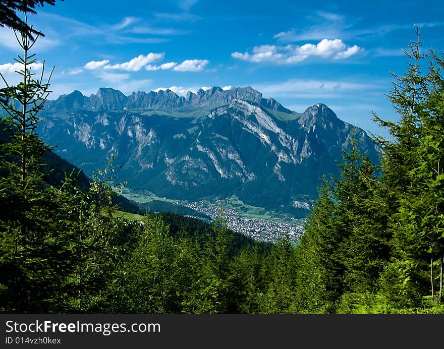 In center of image is Sargans city (near Rhine Valley). In center of image is Sargans city (near Rhine Valley).