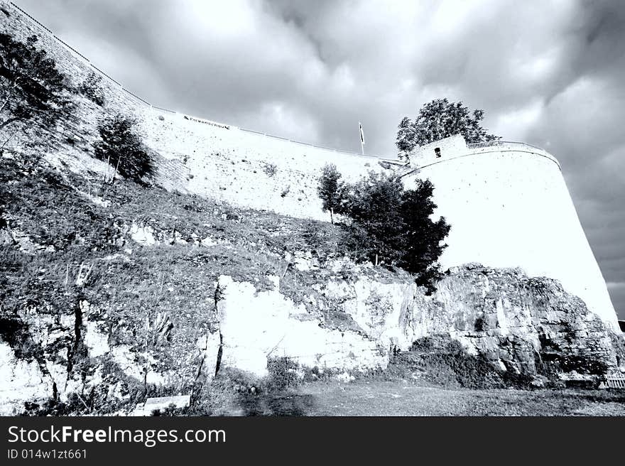 Castle Hohennneuffen, a medieval knights' ruin at the boarder of the Swabian Alb mountains, 15 miles southeast from Stuttgart. Baden-Wuerttemberg, Germany. B/W version in rather dramatic exposure settings. Castle Hohennneuffen, a medieval knights' ruin at the boarder of the Swabian Alb mountains, 15 miles southeast from Stuttgart. Baden-Wuerttemberg, Germany. B/W version in rather dramatic exposure settings.