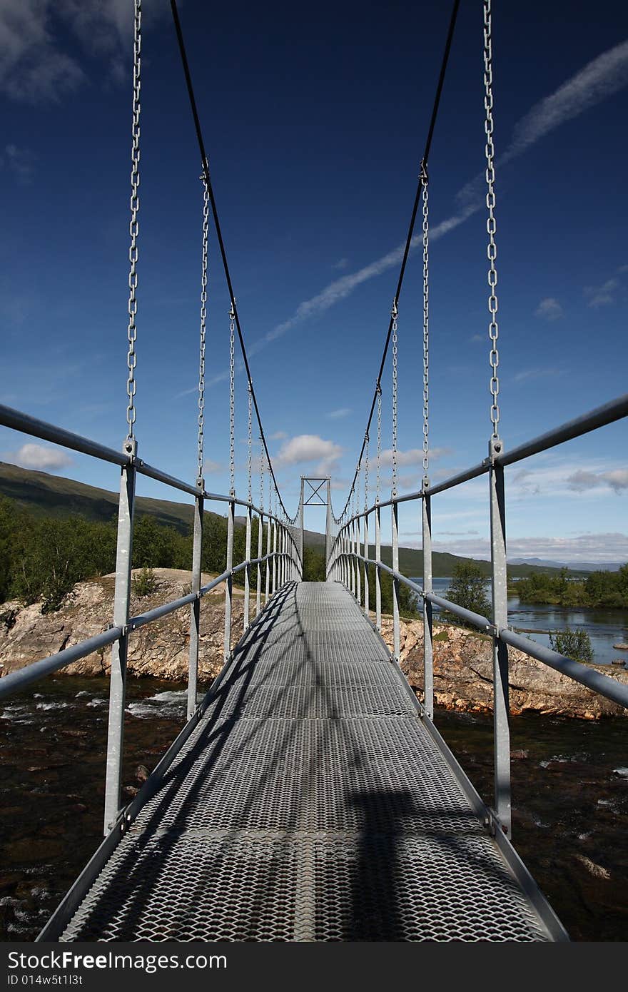 Suspended bridge in a national park, Sweden. Suspended bridge in a national park, Sweden