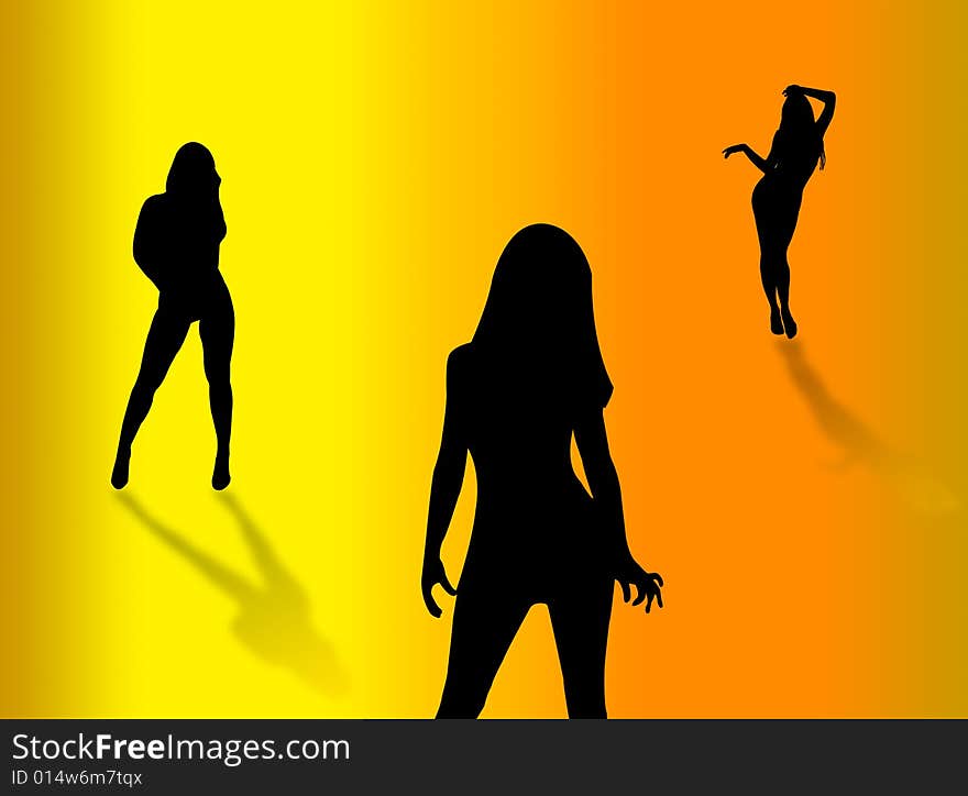 Women silhouette expressions on a rainbow bakcground. Women silhouette expressions on a rainbow bakcground