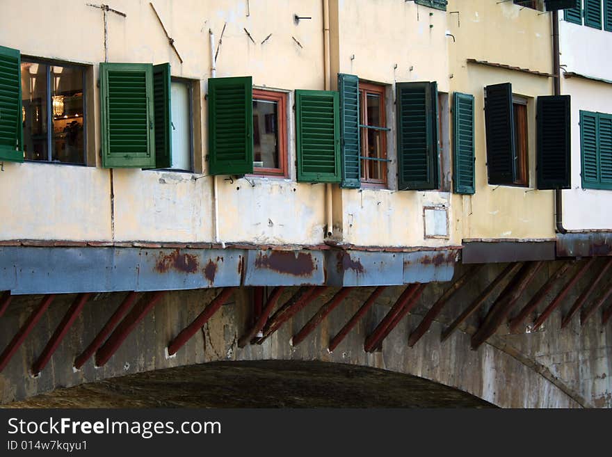 The Ponte Vecchio in Florence, detail of the windows of a jewelry shop. The Ponte Vecchio in Florence, detail of the windows of a jewelry shop