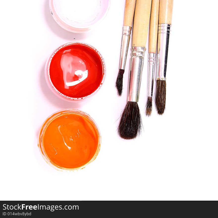 Photo ink and brush on a white background. Photo ink and brush on a white background