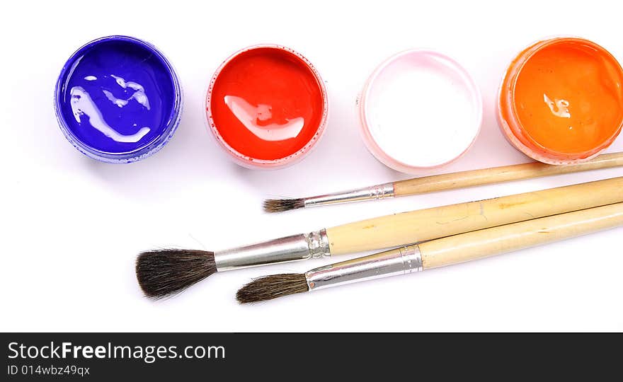 Photo ink and brush on a white background. Photo ink and brush on a white background