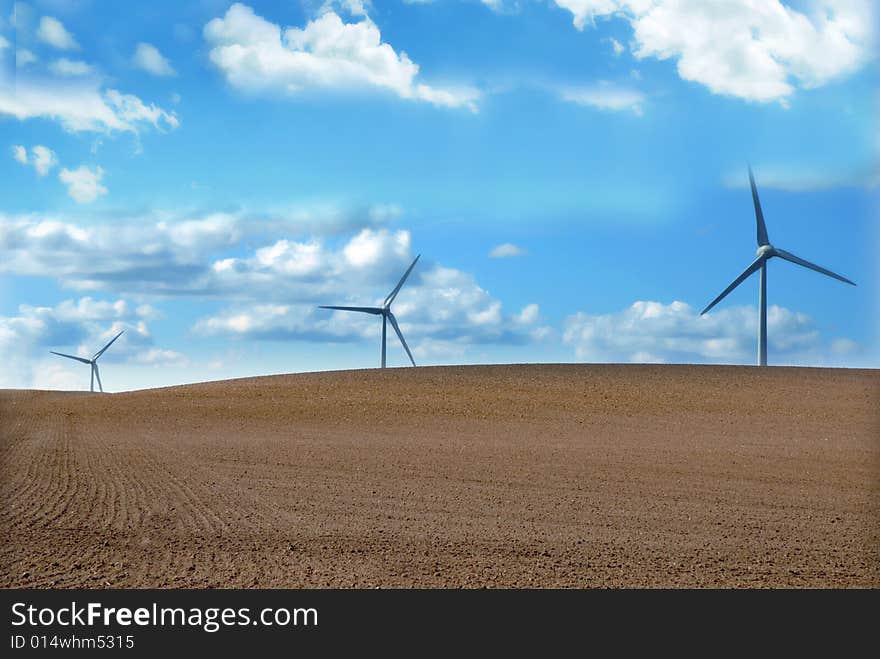 Wind turbine and the blue skies. Wind turbine and the blue skies