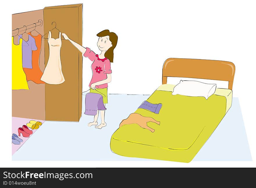 Some clothes in the room of a young woman