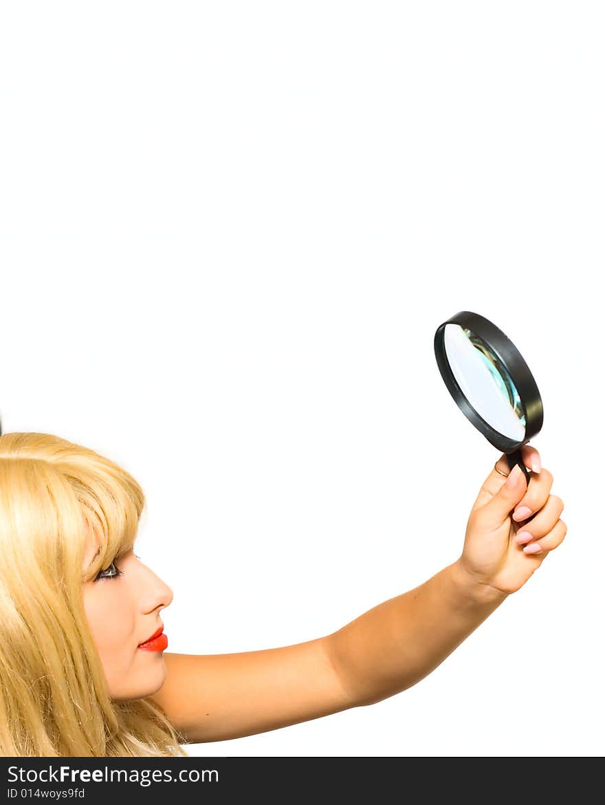 Portrait Girl With Glass Isolated On White