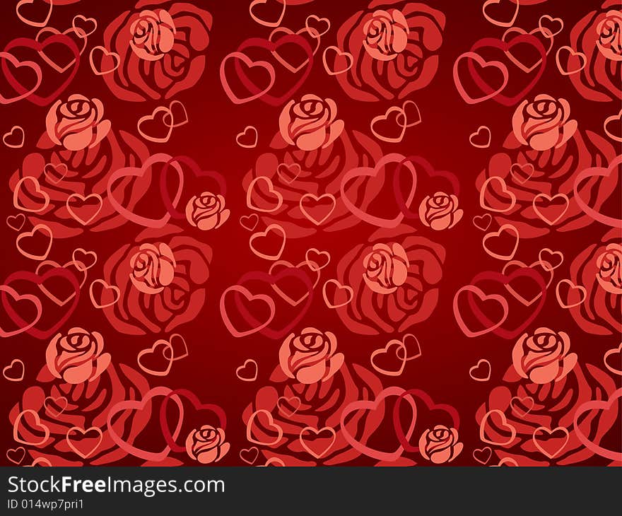 Texture of rose and sweet heart shape in red background. Texture of rose and sweet heart shape in red background.