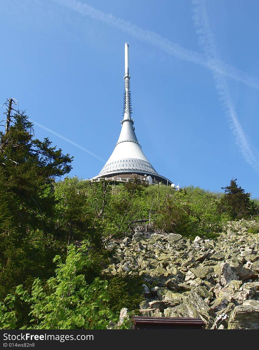 Mountain hotel and a television transmitter in one building. Instead of hiking trails. Mountain hotel and a television transmitter in one building. Instead of hiking trails.