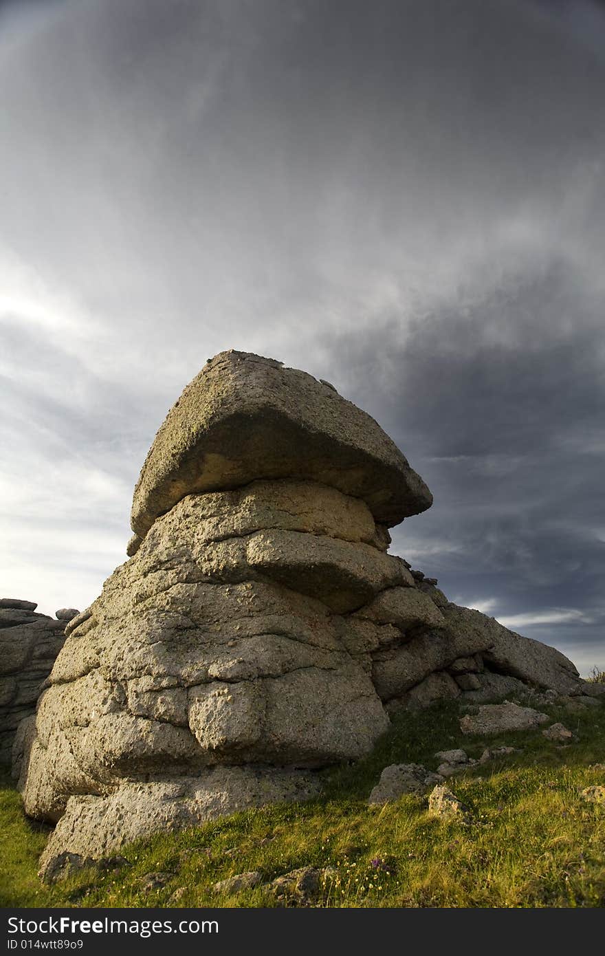 High mountain's rocks, summer, sky and clouds. High mountain's rocks, summer, sky and clouds