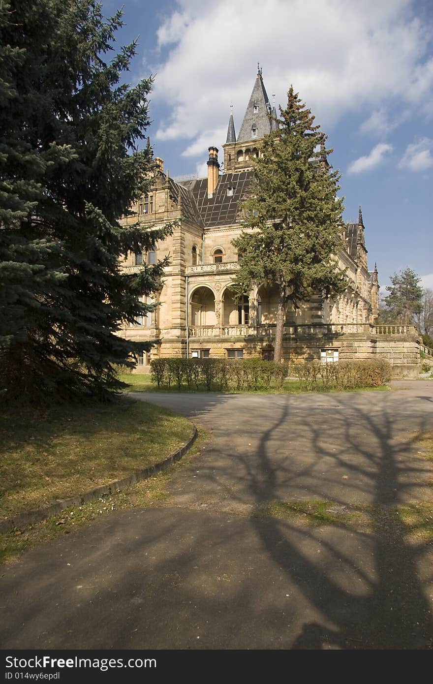 Palace Schloss Hummelshain and a tree Shadow