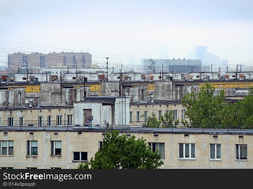 City landscape. Gloomy cloudy day.