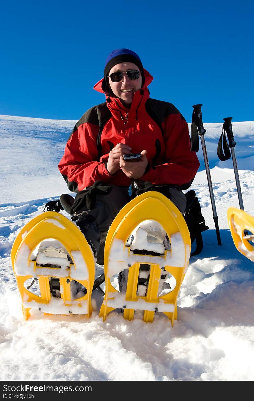 Hiker are in winter in mountains